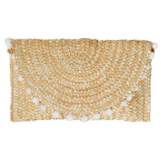 Natural clutch with white pom poms