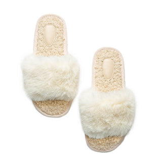 White, faux fur open-toe slipper.