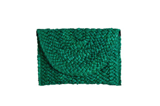 Emerald Green Rattan Clutch with magnetic closure