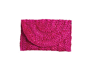 Magenta Rattan Clutch with magnetic closure