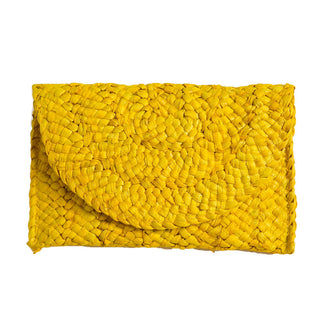 Yellow Rattan Clutch with magnetic closure