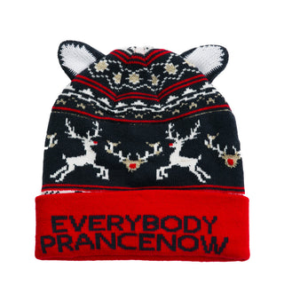 Navy "Everybody Prance Now" Hat with Reindeer Print
