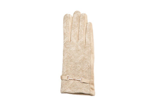 Cream Donna Touch Screen Gloves with bit and raised print on print details