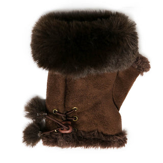 brown tasha fingerless glove with faux fur