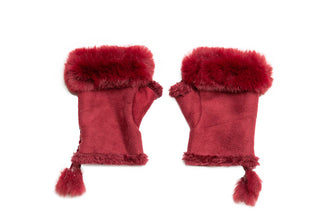 red tasha fingerless glove with faux fur