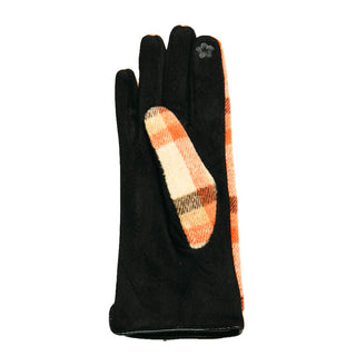 Devin plaid texting glove in camel, orange and plaid palm