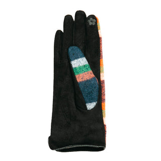 Devin plaid texting glove in navy, orange and green plaid palm
