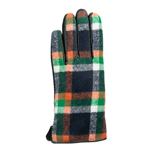 Devin plaid texting glove in navy, orange and green plaid