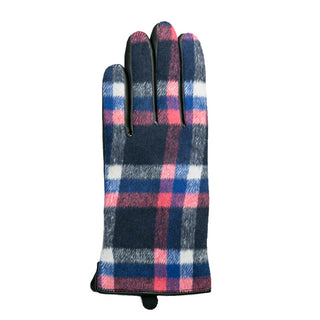Devin plaid texting glove in navy, royal and pink plaid