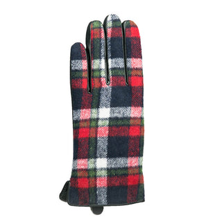 Devin plaid texting glove in navy, red and green plaid