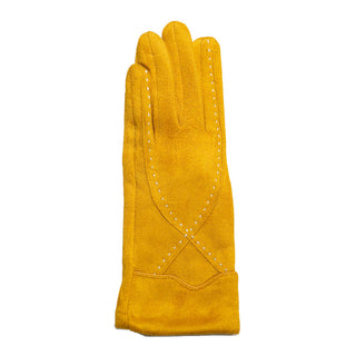 Mustard Ethel Glove with x-stitching in white