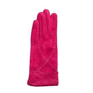Raspberry Ethel Glove with x-stitching in white