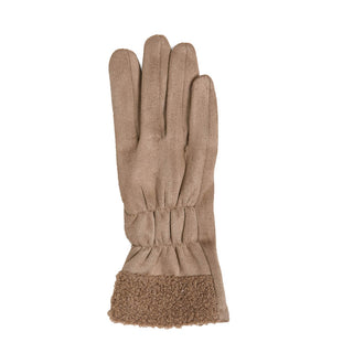 Camel Nicole Glove in faux suede with faux fleece cuff detail