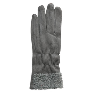 Gray Nicole Glove in faux suede with faux fleece cuff detail