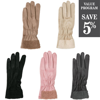 Assortment of Nicole Glove in faux suede with faux fleece cuff detail in 5 colors
