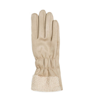 sand Nicole Glove in faux suede with faux fleece cuff detail