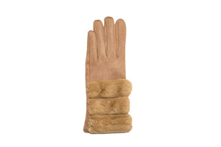 Camel Beverly glove in microfiber with faux fur trim
