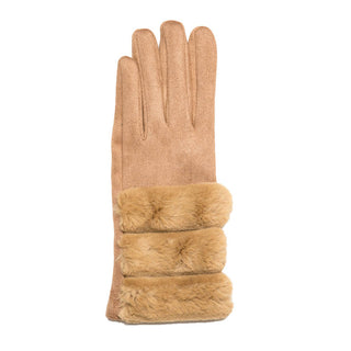 Camel Beverly glove in microfiber with faux fur trim