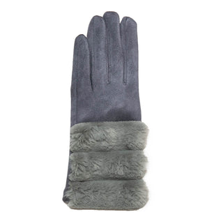 Gray Beverly glove in microfiber with faux fur trim