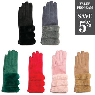 Assortment of Beverly glove in microfiber with faux fur trim in 6 colors