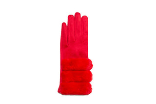 Red Beverly glove in microfiber with faux fur trim