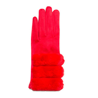 Red Beverly glove in microfiber with faux fur trim