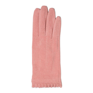 pink faux suede texting gloves with scalloped trim