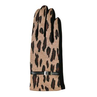 camel leopard print texting gloves with faux belt accent
