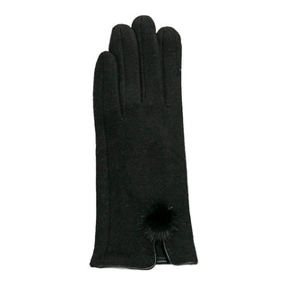 Black  Jennifer glove in faux suede with matching pom pom accent