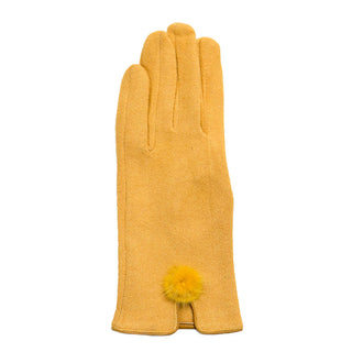 Mustard Jennifer glove in faux suede with matching pom pom accent
