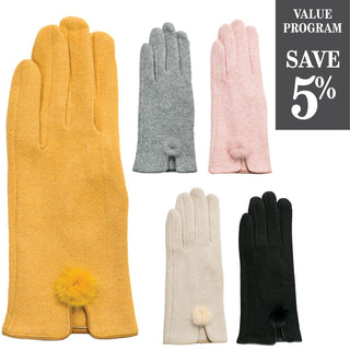 Assortement of Jennifer glove in faux suede with matching pom pom accent in 5 colors