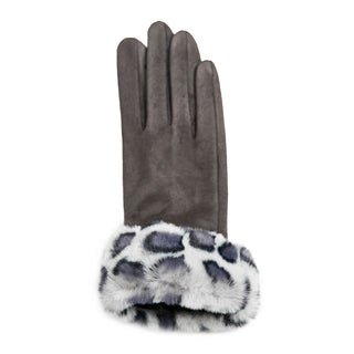gray faux suede texting gloves with faux fur cuff