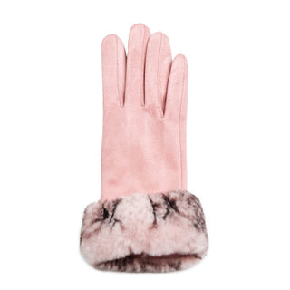 pink faux suede texting gloves with faux fur cuff