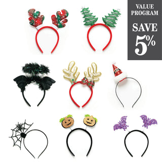 Assortment of whimsical Halloween and Christmas Headbands in 8 styles