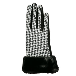 faux fur houndstooth glove