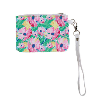 Multi color Pineapple Floral Blossom print ID Wristlet, back view