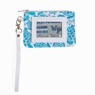 Blue Sea Turtle print ID Wristlet, with sample ID