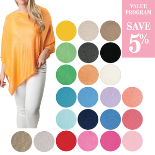 Fine gauge knit 100% bamboo poncho in assorted colors
