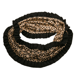 black and camel geometric print ruffle infinity scarf