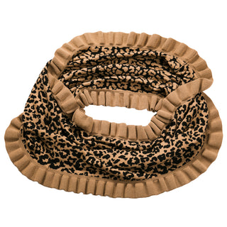 camel and black leopard ruffle infinity scarf