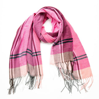 pink plaid Amila scarf with fringe