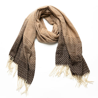 brown chevron stripe scarf with cream fringe
