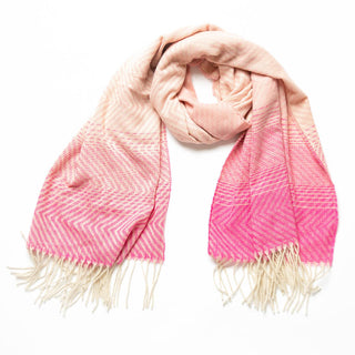 pink chevron stripe scarf with cream fringe