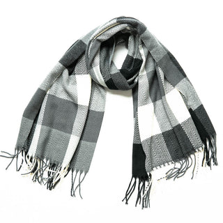 black and white check plaid Carrie blanket scarf with fringe
