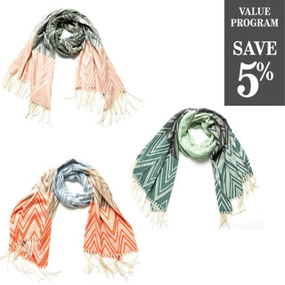 Assortment of zig zag Talia scarf with cream fringe in 3 colors