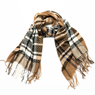 Lindsey plaid scarf with fringe in brown and cream