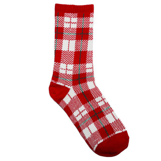 Red Plaid Holiday socks with Green Line 