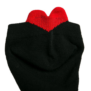 Black Ankle Sock with Red Heart on Heel, heel view