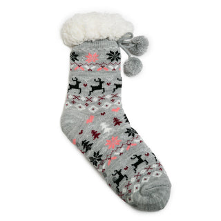 gray reindeer pom-pom socks