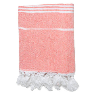Peach with small white stripes towel white tassels 100% Cotton